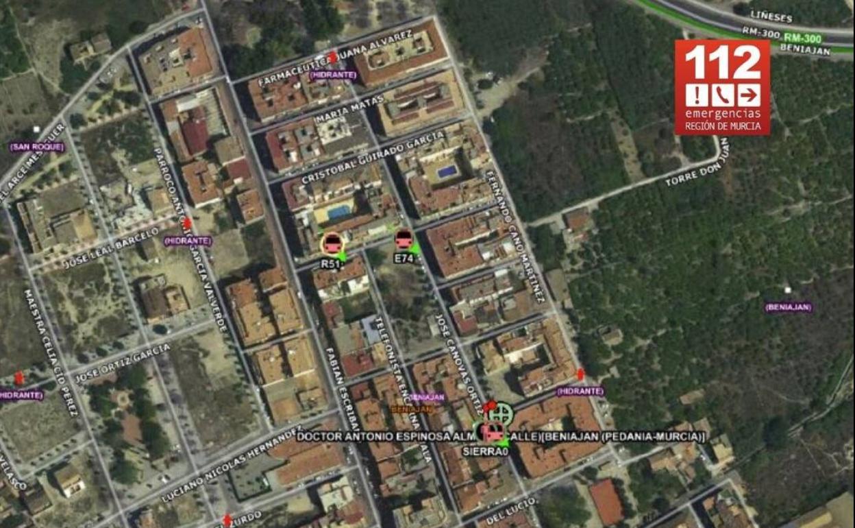 Ubicación de la vivienda de Beniaján afectada por el incendio.