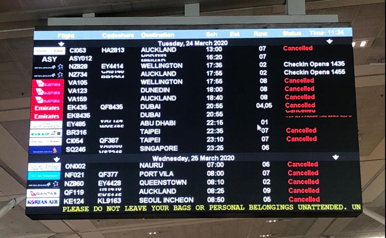Vuelos cancelados en el aeropuerto de Brisbane, el pasado martes.