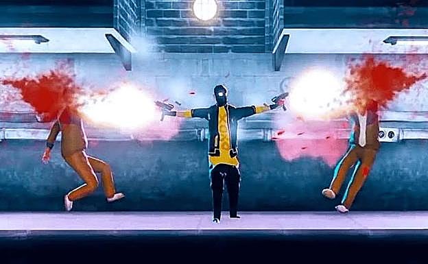 El personaje principal de 'My Friend Pedro', despachando a dos enemigos.