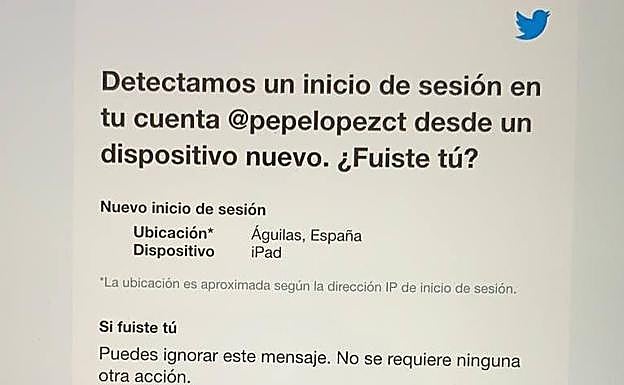 Mensaje enviado por Twitter a José López.