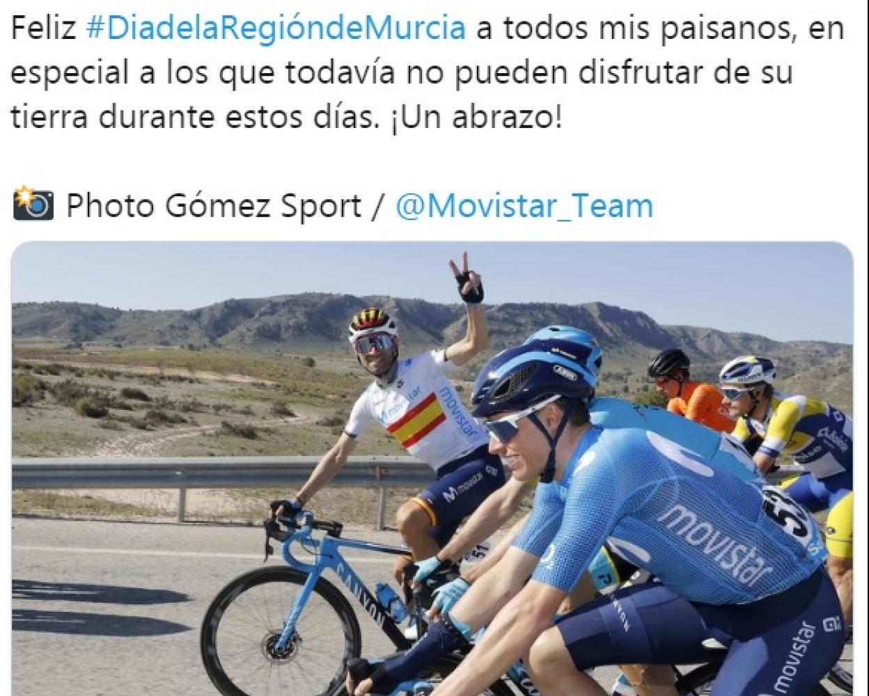 Mensaje compartido por Alejandro Valverde en Twitter.