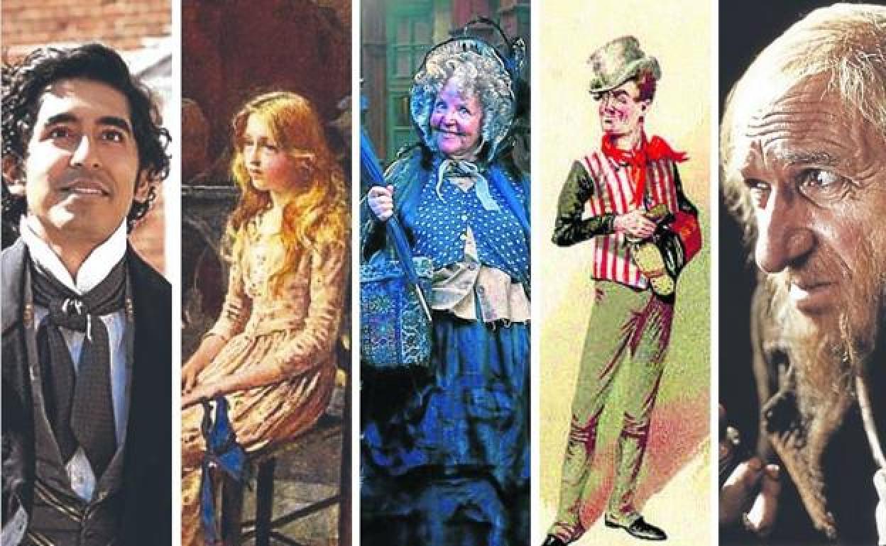 1: Imagen de la última adaptación cinematográfica de David Copperfield. 2: La bondadosa Nell Trent. 3: La enfermera Mrs. Sarah Gamp. 4: Sam Weller, de 'Club Pickwick'. 5: Fagin, personaje de 'Oliver Twist'.