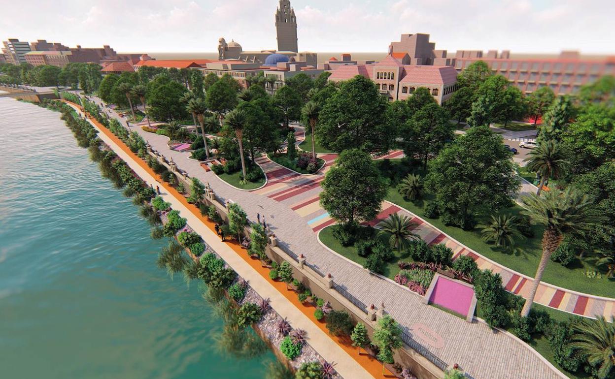 Vista general de la recreación que muestra cómo quedarán el paseo y el jardín tras las obras.