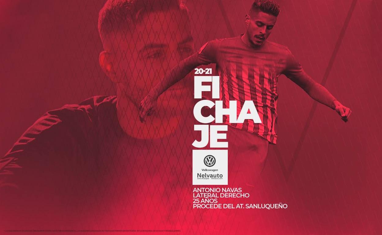 Imagen promocional del fichaje de Antonio Navas.