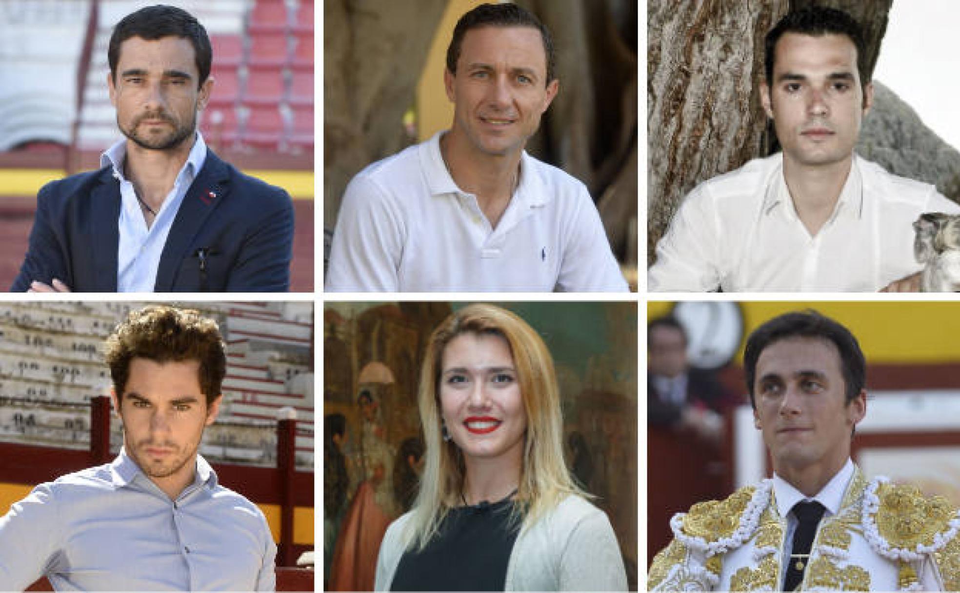 Arriba, Paco Ureña, Rafaelillo y Antonio Puerta. Abajo, David Fernández, Conchi Ríos y Filiberto.