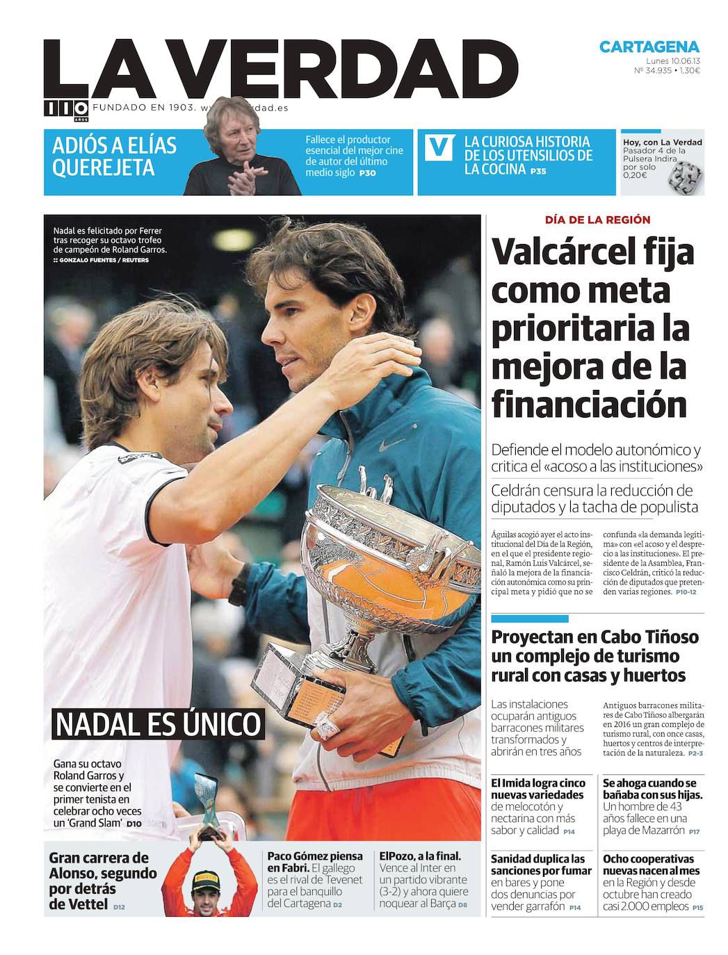 Fotos: Las trece portadas de LA VERDAD que ilustran el reinado de Rafa Nadal en Roland Garros