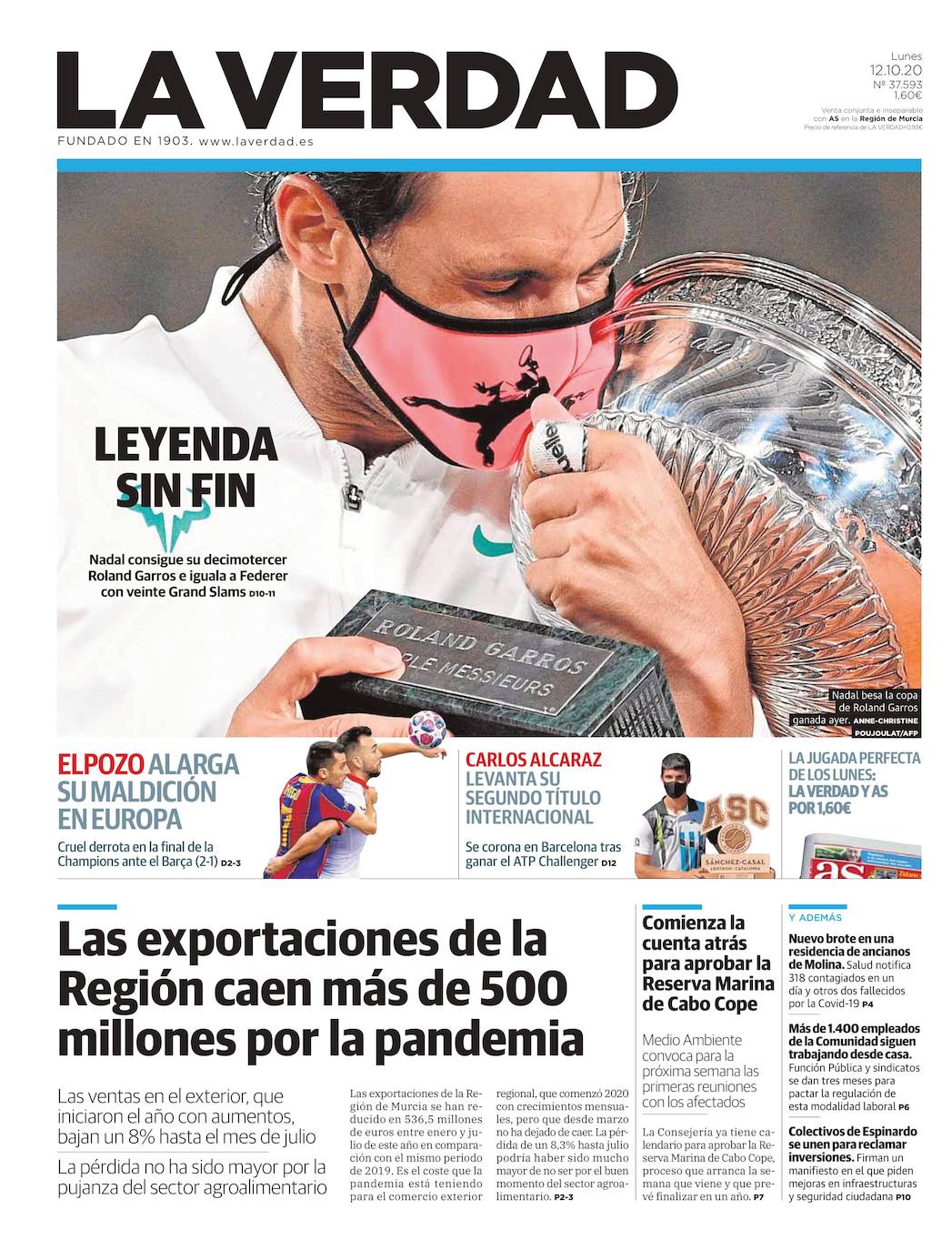 Fotos: Las trece portadas de LA VERDAD que ilustran el reinado de Rafa Nadal en Roland Garros