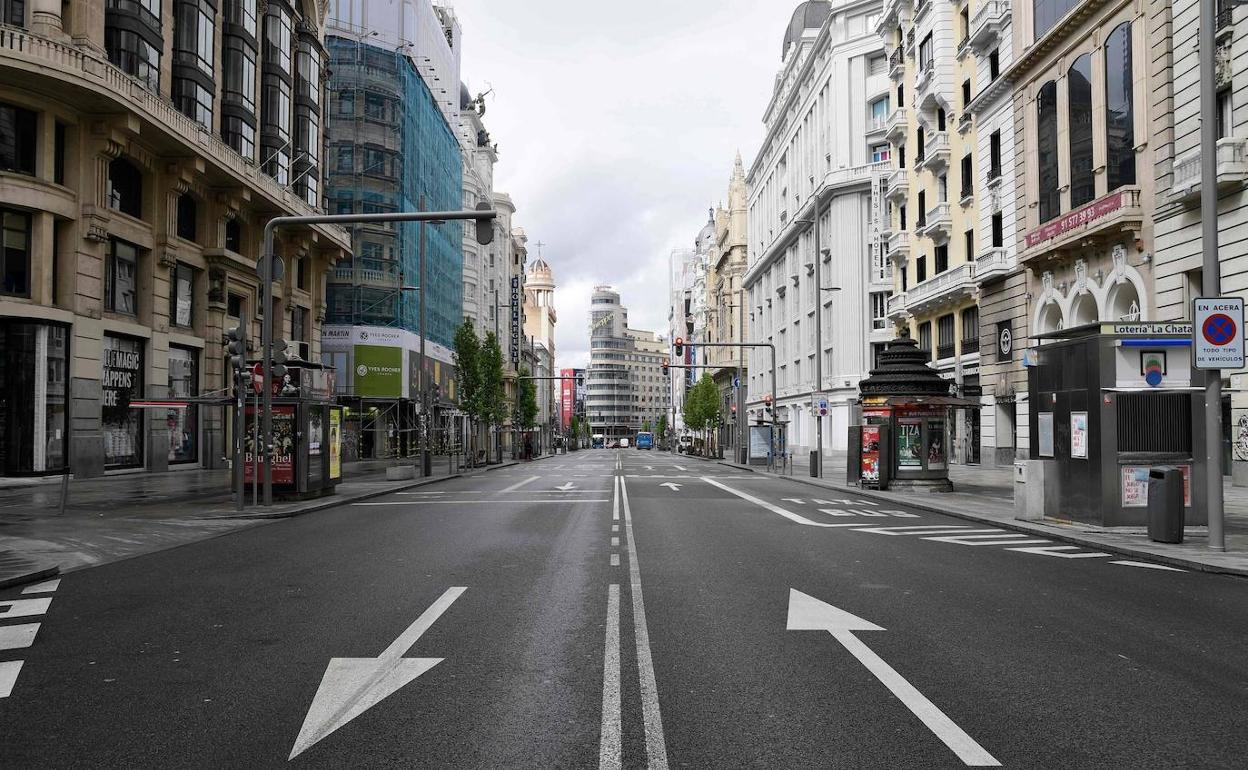 La Gran Vía de Madrid, vacía, el pasado 1 de abril.