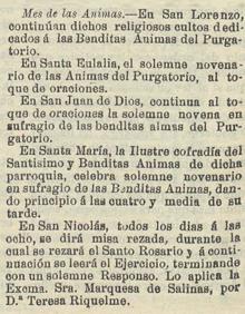 Imagen secundaria 2 - 1. En memoria. Era tradición que los diarios dedicaran sus portadas en este día a los difuntos. 2. Convocatorias. La agenda eclesiástica de 'Tosantos' era muy nutrida a finales del siglo XIX.