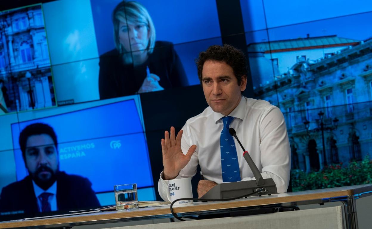 Teodoro García Egea, durante la reunión telemática mantenida este jueves. 