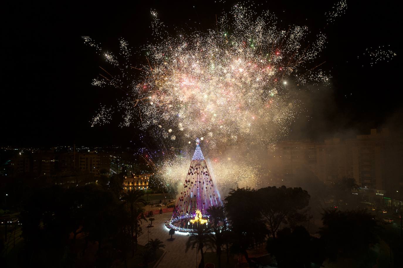 Fotos: El árbol de Navidad de Murcia ya brilla en la Plaza Circular