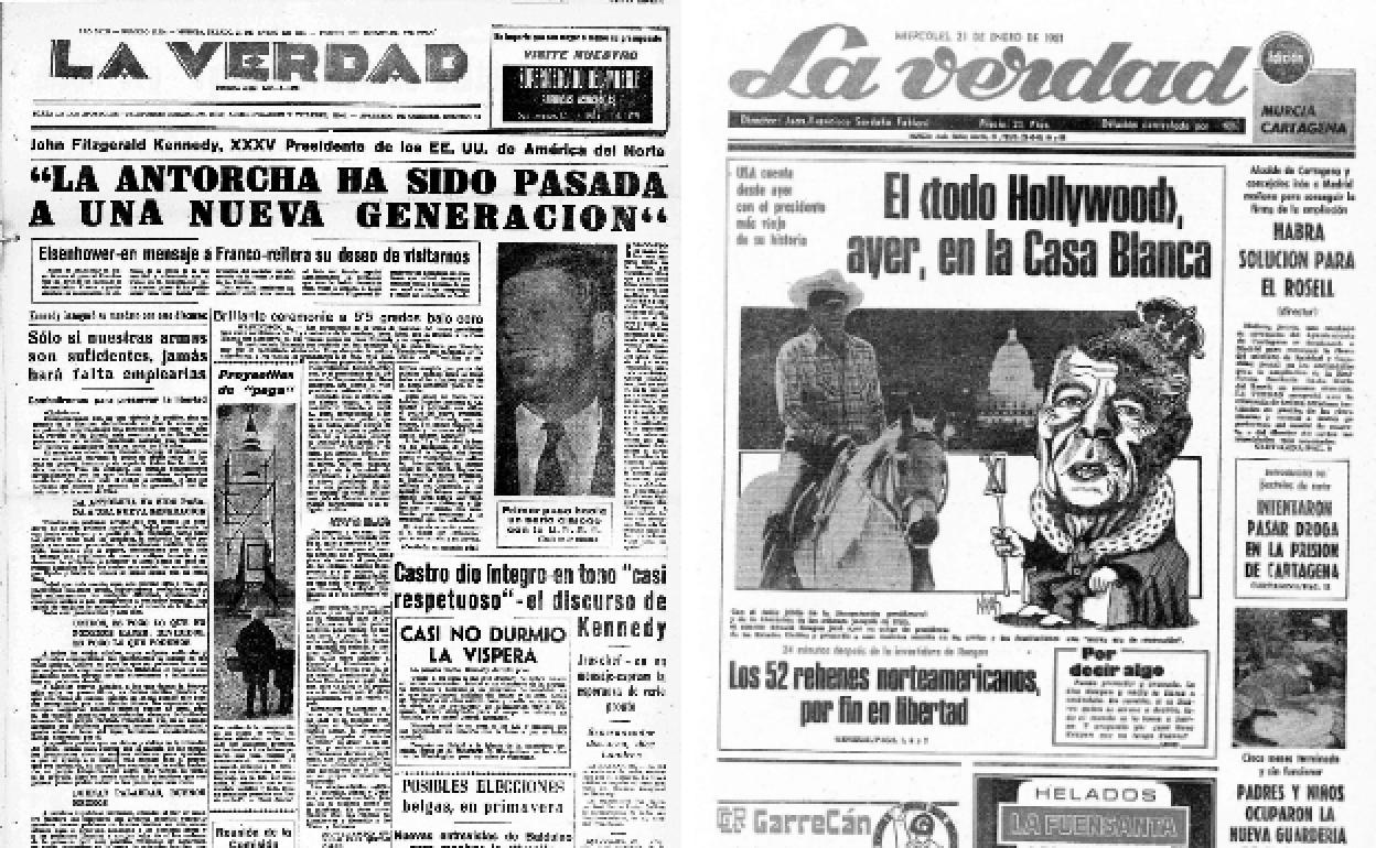 21/1/1981LA VERDAD ilustraba su portada con una foto del Capitolio junto a una imagen de Reagan montado a caballo –era actor de cine– y su caricatura como rey. 