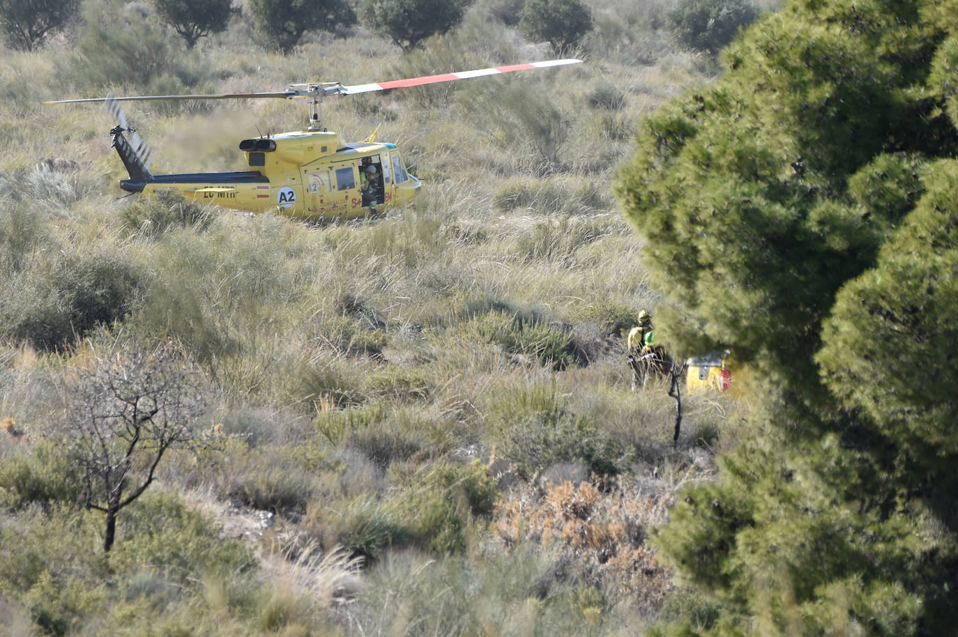 Fotos: Más de un centenar de efectivos trabajan contra el incendio en la sierra de Carrascoy