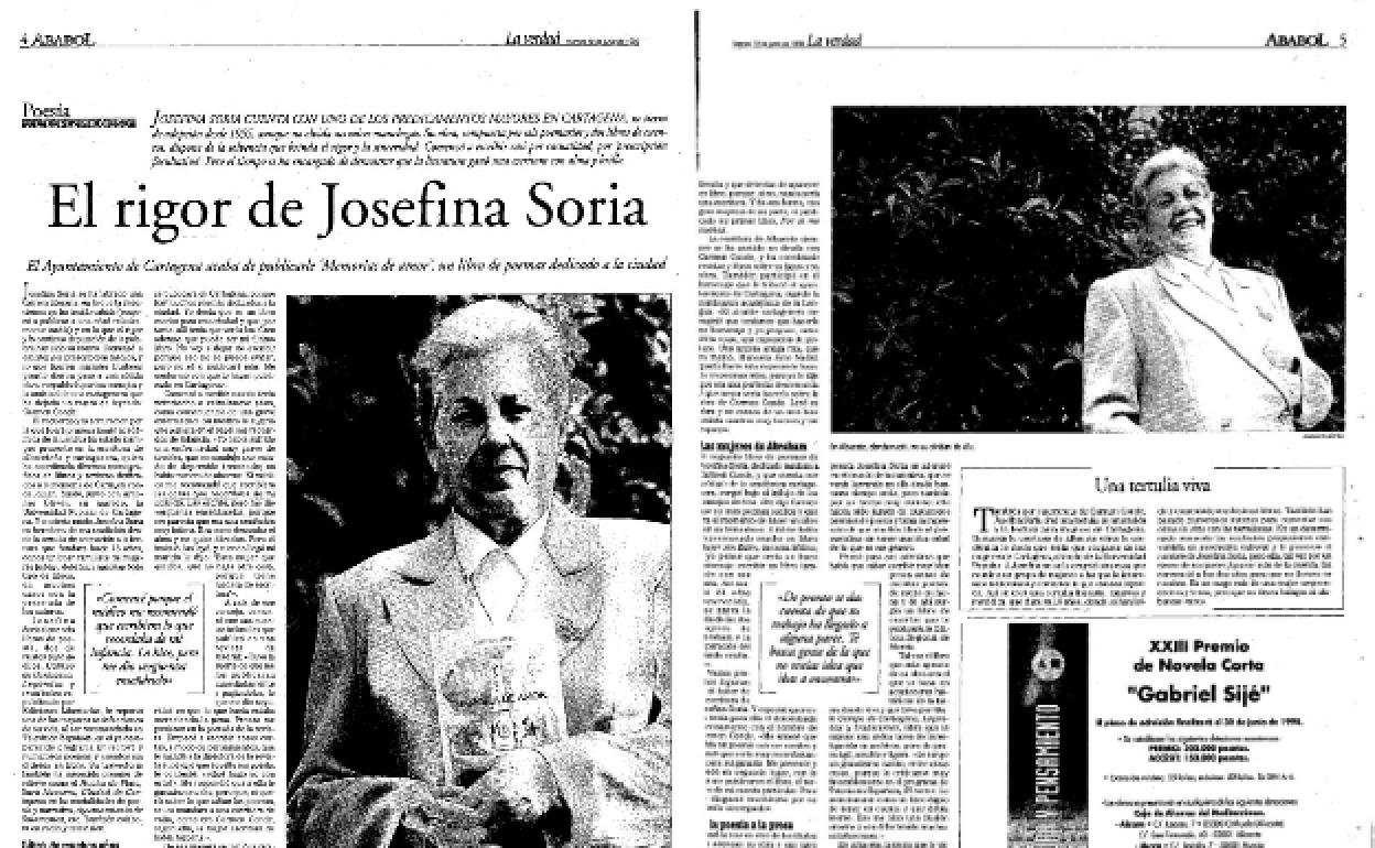 19/06/1998 «De pronto, te das cuenta de que tu trabajo ha llegado a alguna parte; te busca gente que no tenías ni idea que iba a encontrarte», contó Josefina Soria en 'Ababol' en 1998.