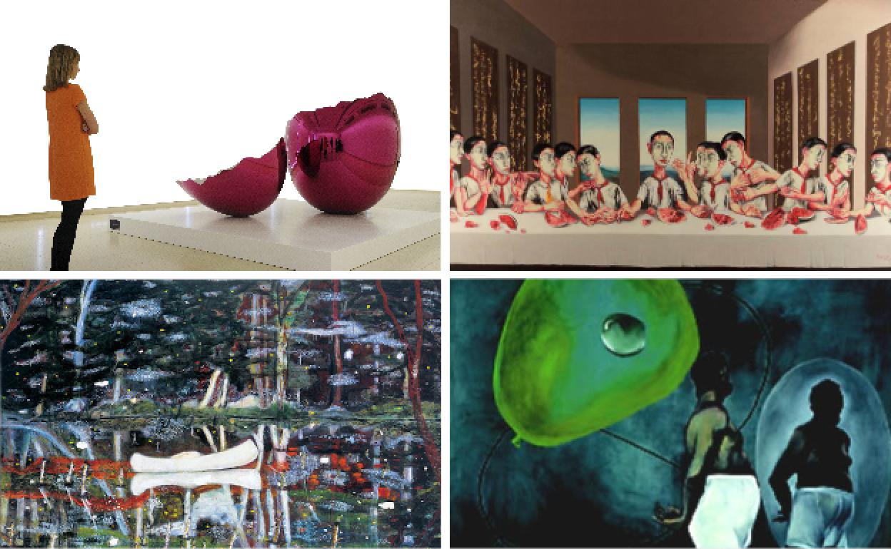 'Huevo roto. Magenta'. Obra de Jeff Koons. | Jean Michel Basquiat. 'Sin título'. | Peter Doe. 'White canoe'. | Martin Kippenberger. 'Sin título' (1988).