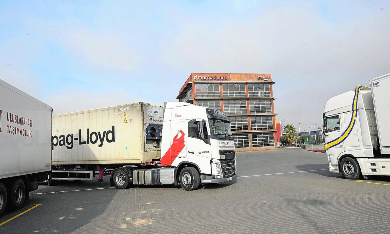 Camiones pasando la inspección en el recinto aduanero de Murcia, el mes pasado. 