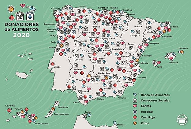 Mapa de donaciones de alimentos en 2020