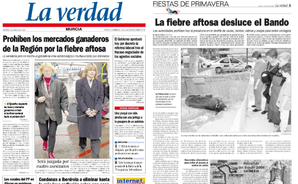 17/4/2001El Bando de la Huerta de ese año no contó con animales en el desfile para evitar los riesgos ante la amenaza de la fiebre aftosa. Así lo avanzó el periódico ese día.
