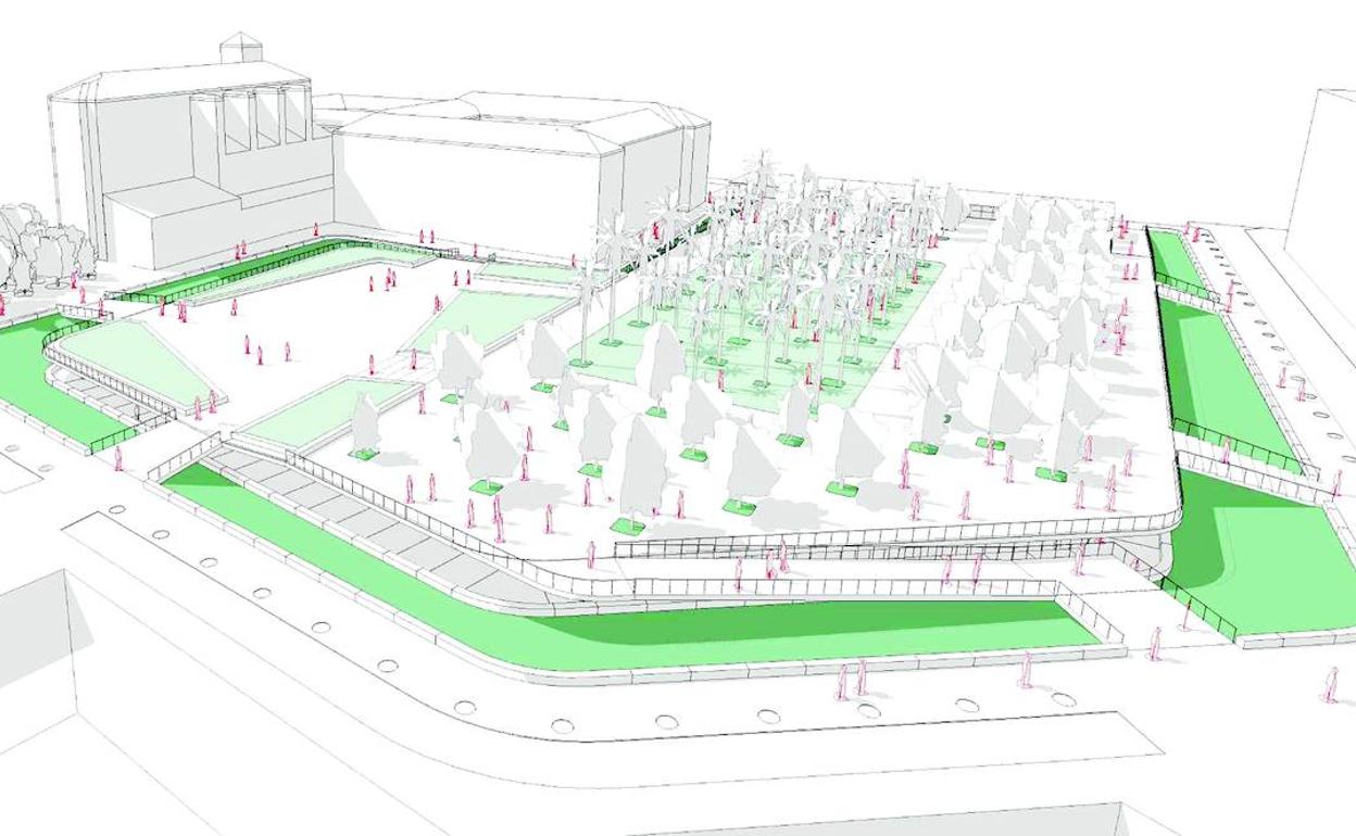 Imagen del proyecto del nuevo jardín de San Esteban, que se construirá en dos niveles encima del complejo arqueológico y que es totalmente accesible.