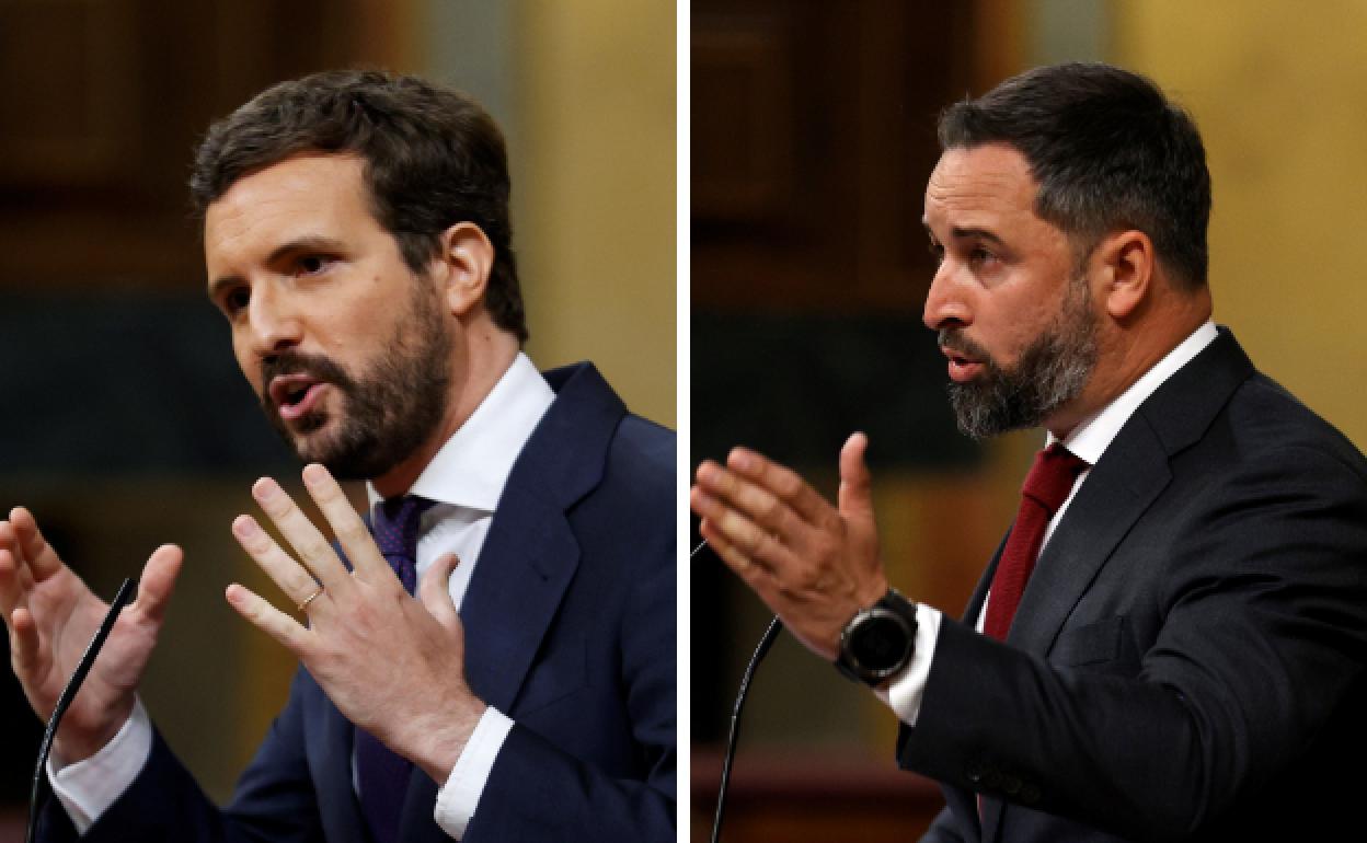 Pablo Casado y Santiago Abascal, este miércoles en el pleno del Congreso.