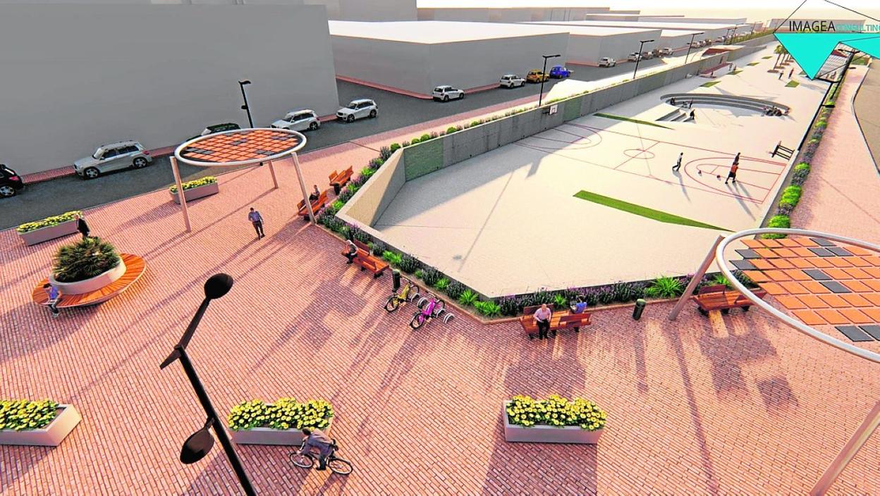 Recreación de cómo quedará la rambla de La Maraña encauzada, a su paso por el casco urbano. 