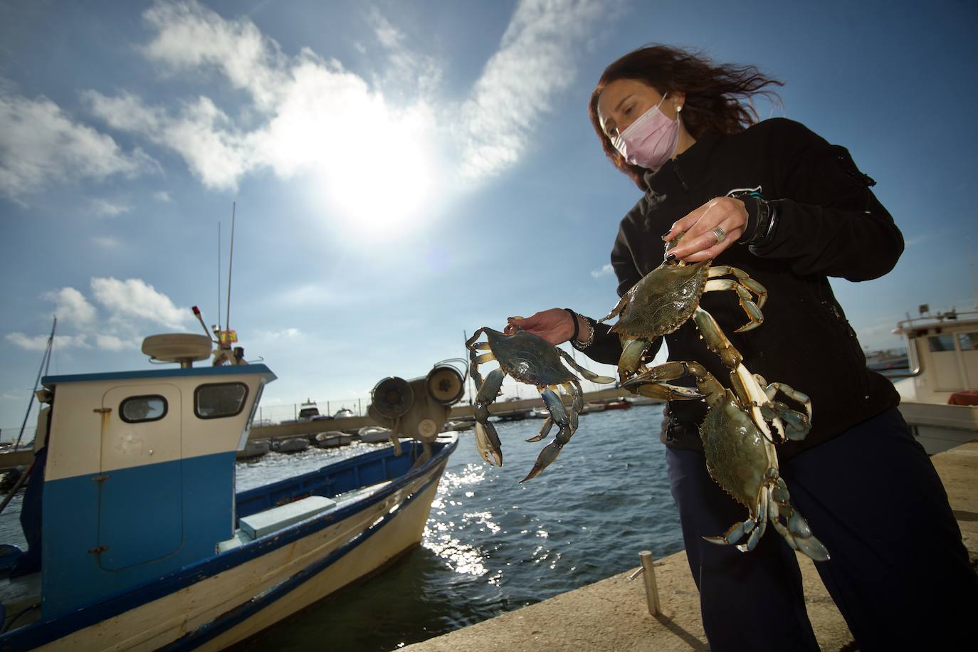 Fotos: Pesca y estudio del cangrejo azul, la especie invasora más temida en el Mar Menor