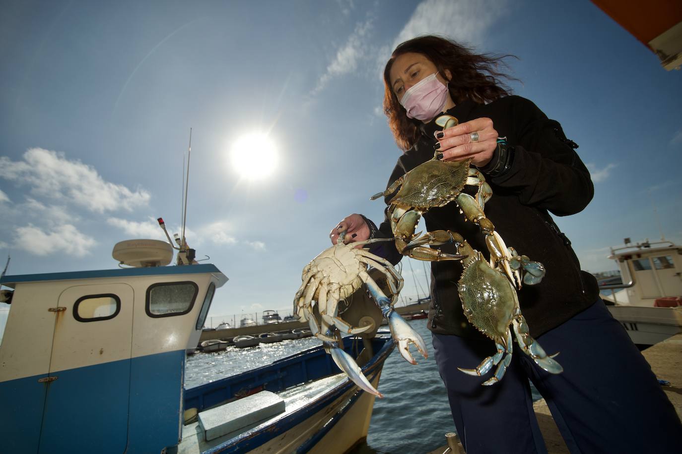 Fotos: Pesca y estudio del cangrejo azul, la especie invasora más temida en el Mar Menor