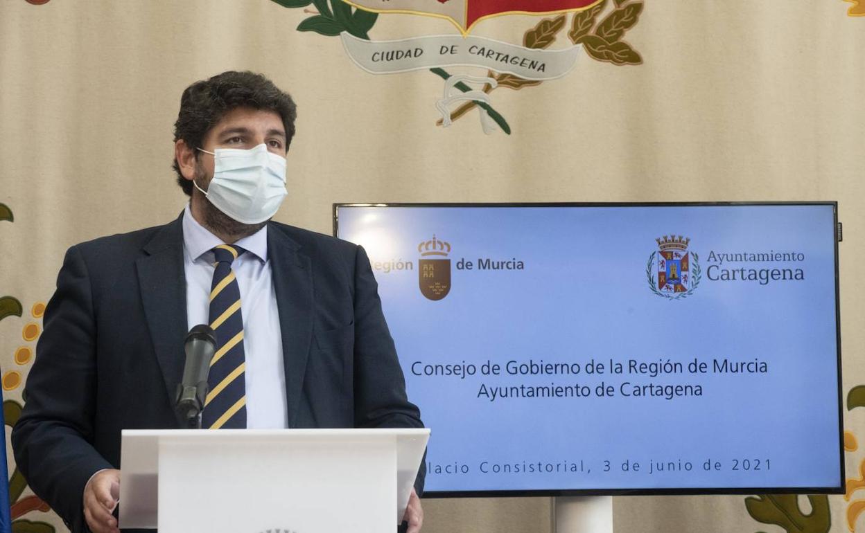 López Miras este jueves durante el Consejo de Gobierno en Cartagena.