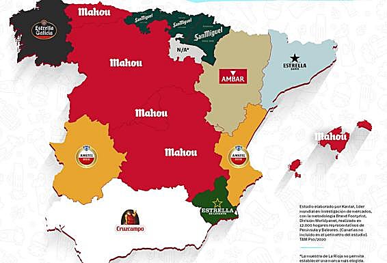 Mapa de las cervezas más elegidas por los españoles.