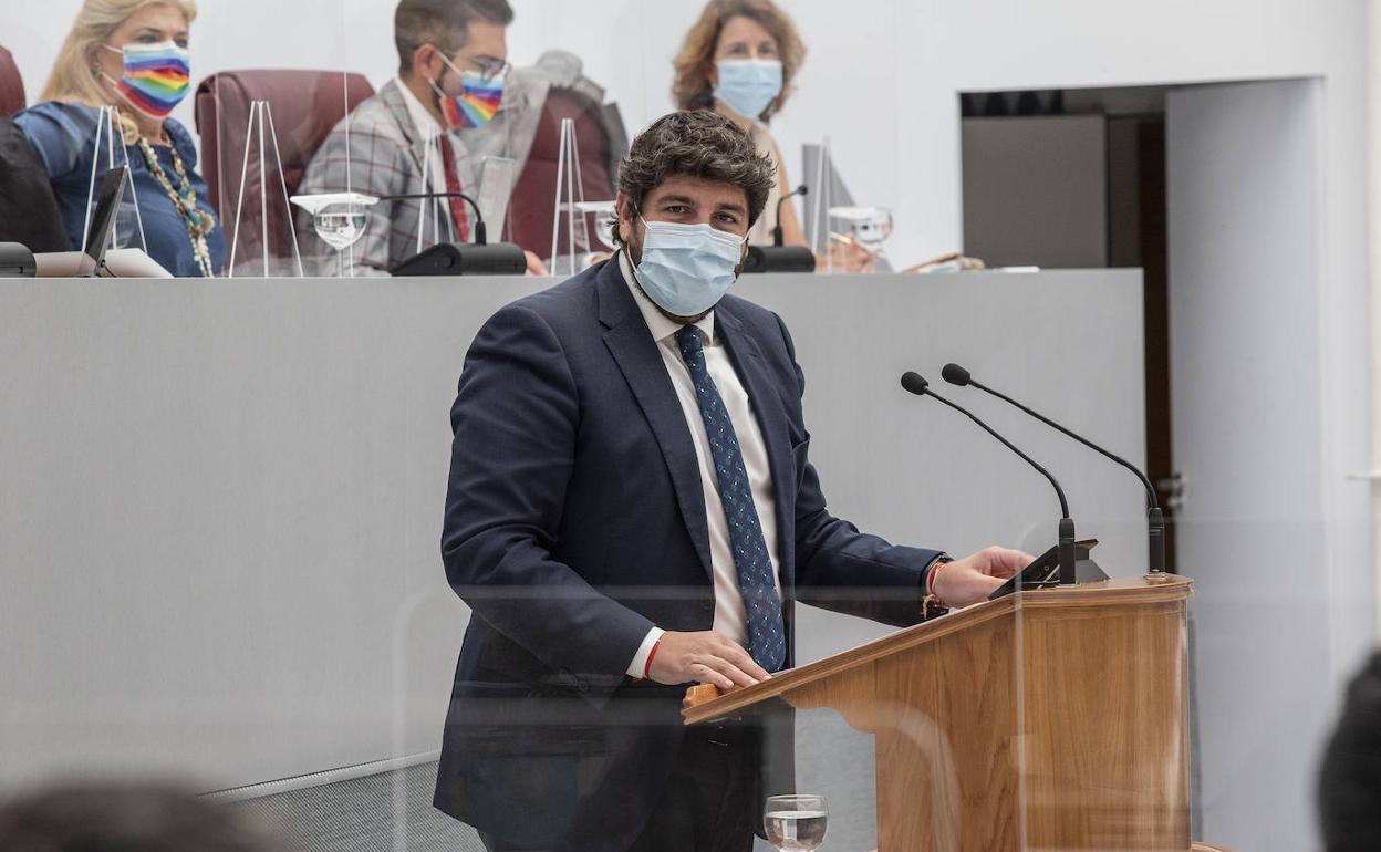 Fernando López Miras durante su intervención en el Debate del Estado de la Región. 