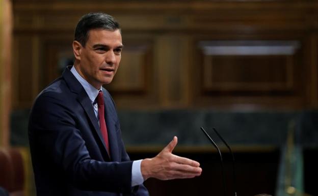 El presidente, Pedro Sánchez, durante su intervención en el Congreso.