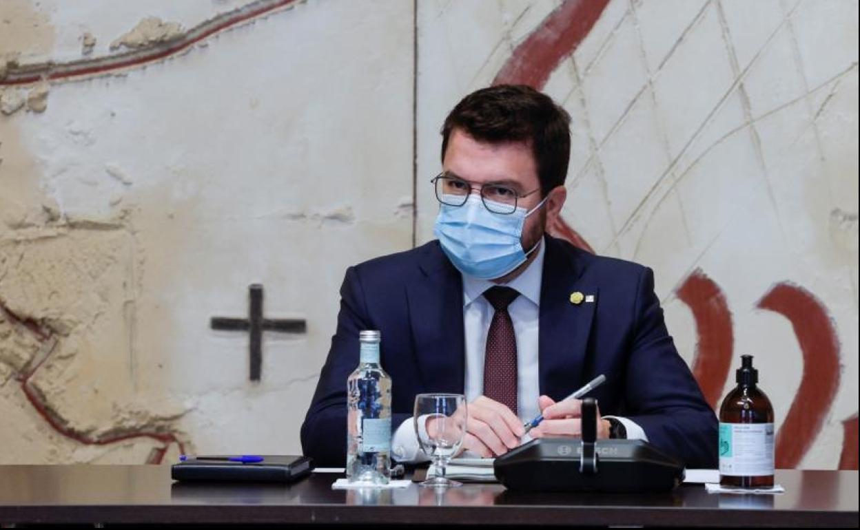 El president de la Generalitat de Catalunya, Pere Aragonés, durante la reunión semanal del Govern.