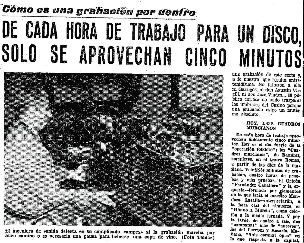 Noticia de LA VERDAD en 1962 sobre las grabaciones.