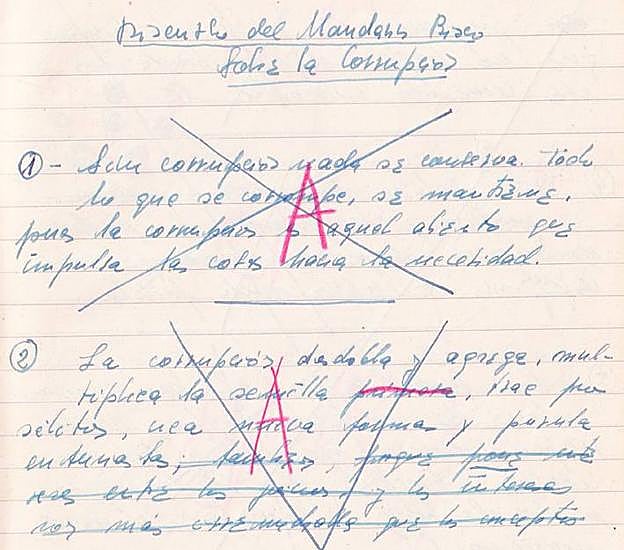 Uno de los textos inéditos que incluirá la reedición de 'Escuela de mandarines' con las notas manuscritas del escritor caravaqueño. editorial el eremita 