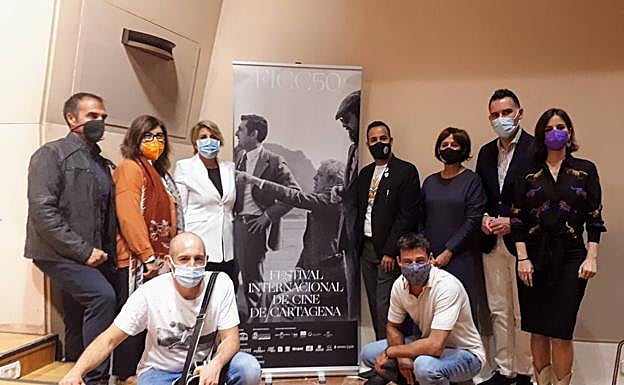 La delegación del FICC, encabezada por la alcaldesa de Cartagena, Noelia Arroyo, en Madrid, en la presentación del cartel. 