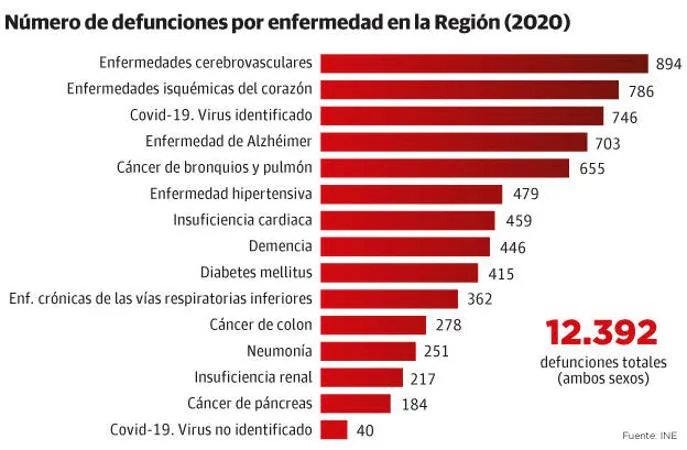 Número de defunciones por enfermedad en la Región.