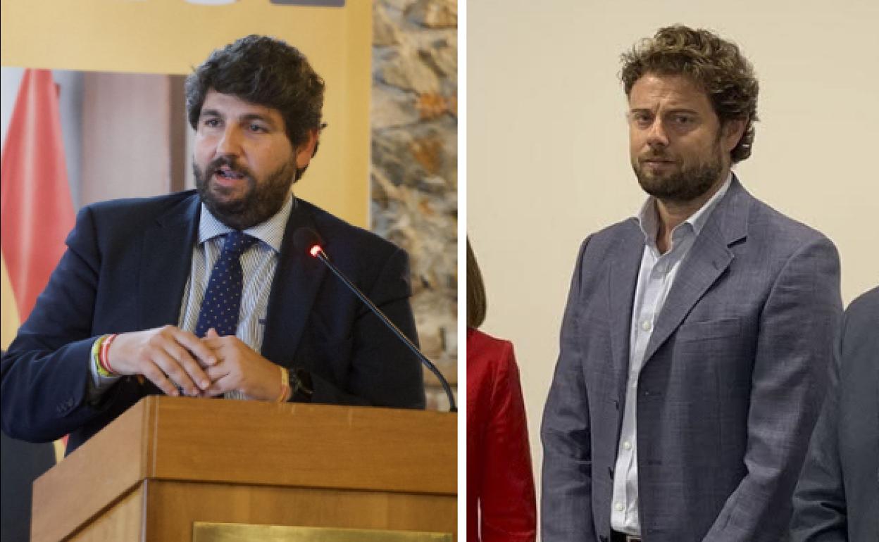 El presidente del Ejecutivo regional, Fernando López Miras, y el secretario general de la Consejería de Salud, Andrés Torrente.