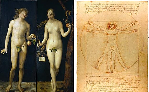 'Adán' y 'Eva' (1507), de Durero. 'Hombre de Vitruvio' (1492), de Da Vinci.