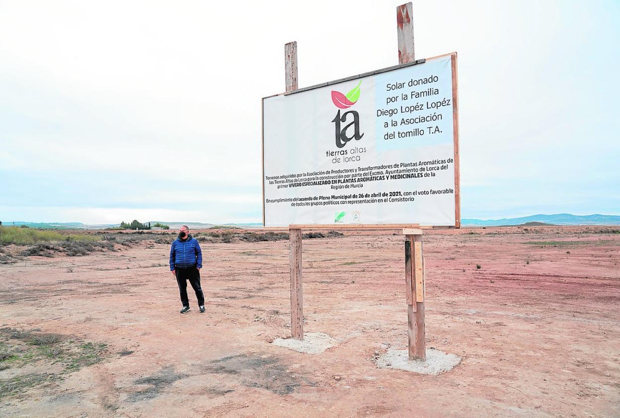 Uno de los productores, Juan García Corbalán, en los terrenos donde se construirá el vivero. 