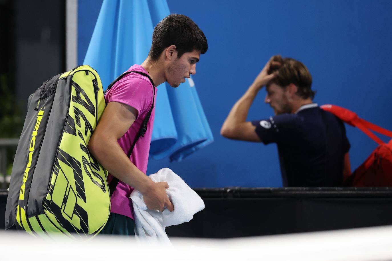 03/02/2021. Carlos Alcaraz arrolla al 14 del mundo, el belga Goffin, en el Open de Australia. | AFP