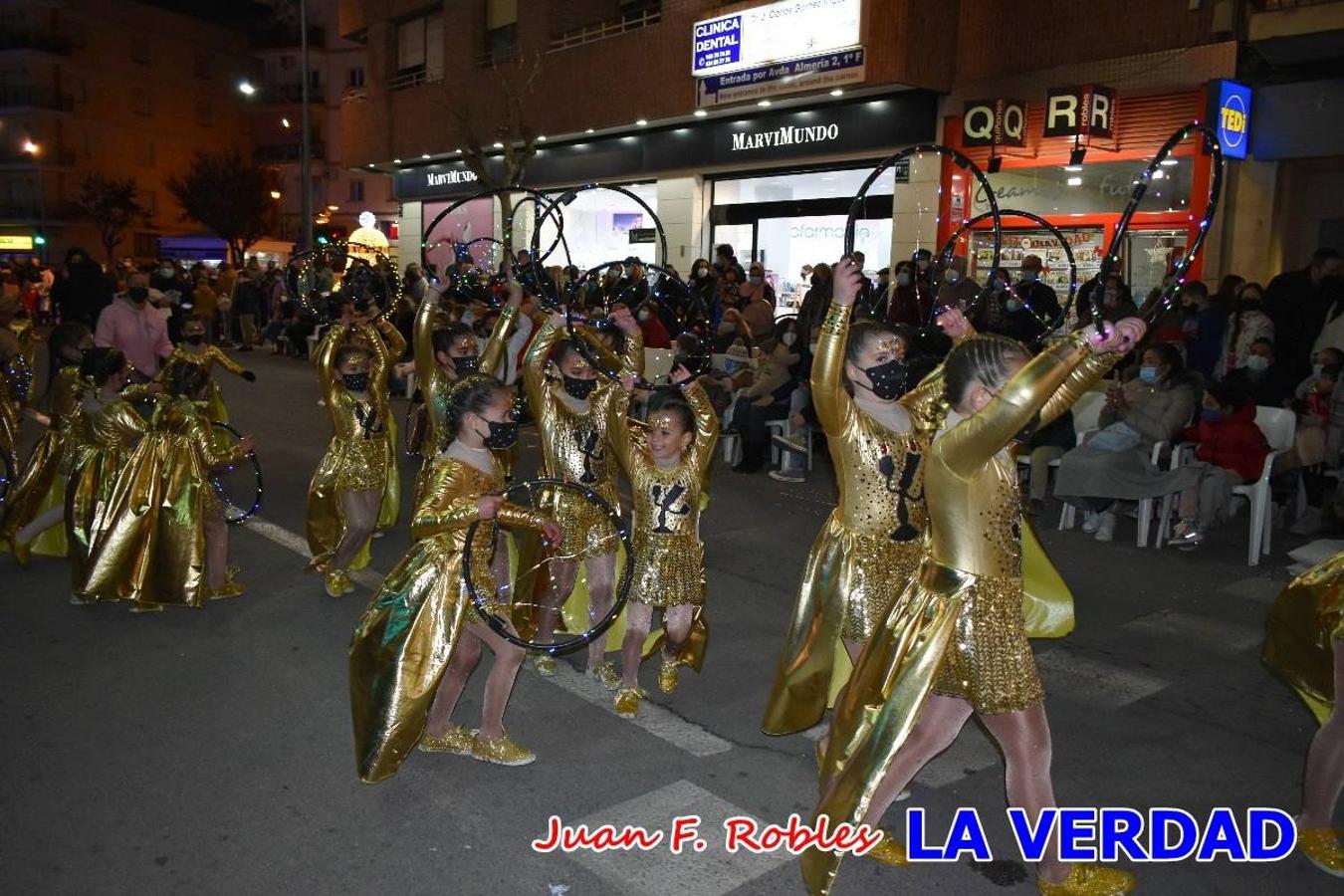 El Cortejo Real que precedía a las carrozas del Melchor, Gaspar y Baltasar, estaba compuesto por distintas carrozas, espectáculos musicales y personajes de fantasía. La Policía Local y el Cuerpo de Bomberos abrieron el recorrido, seguidos de Dafne Dance Academy, Goofy & Donald, Club Gymca VeraCruz, La Sirenita, Academia de Baile EDIG, Pinocho, Escuela de Baile de la Concejalía de Deportes, Las Mariposas, Escuela de Baile Ana, La Bella y la Bestia, la Guardia de Darth Vader y la Banda de Música La Compañía.