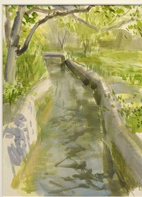 Imagen - 'La acequia' (1977). «Una obra hecha en Murcia, como 'El azucarero'. Los canales, las acequias, los brazales... Gaya redescubrió Murcia con Pedro Serna; es volver en cuerpo a Murcia, a esa inocencia primera, a la ciudad de la niñez». 