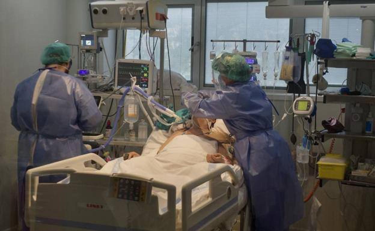 Sanitarios atienden a un paciente en la UCI del Reina Sofía, en una imagen de archivo.