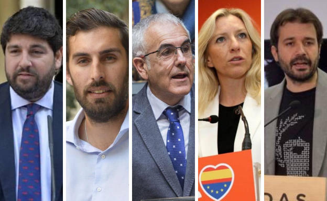 López Miras (PP), Antelo (Vox), Martínez Baños (PSOE), Ros Olivo (Cs) y Sánchez Serna (UP).