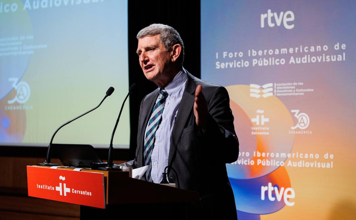 El presidente de RTVE, José Manuel Pérez Tornero, durante su intervención.