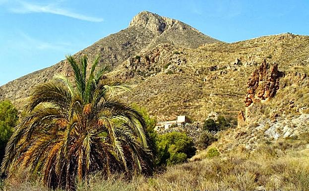 Pico del Talayón, fotografiado desde la rambla. En su falda, la Casa del Agua.