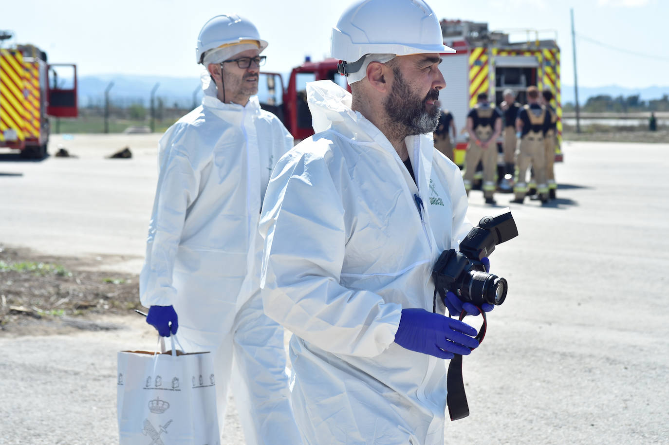 Fotos: Simulacro de accidente aéreo en Corvera para coordinar los servicios implicados en la emergencia