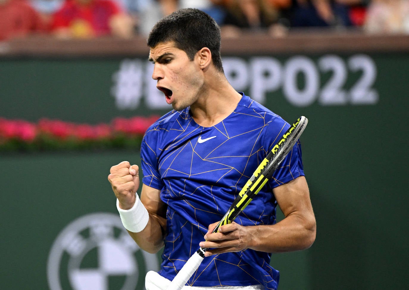 Carlos Alcaraz, en el encuentro ante Monfils en Indian Wells.