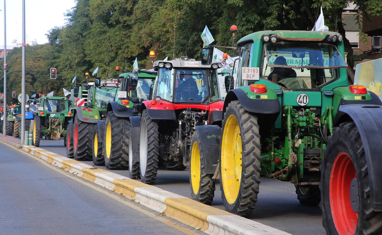 Agricultores durante la manifestación del pasado mes de febrero en Murcia. 