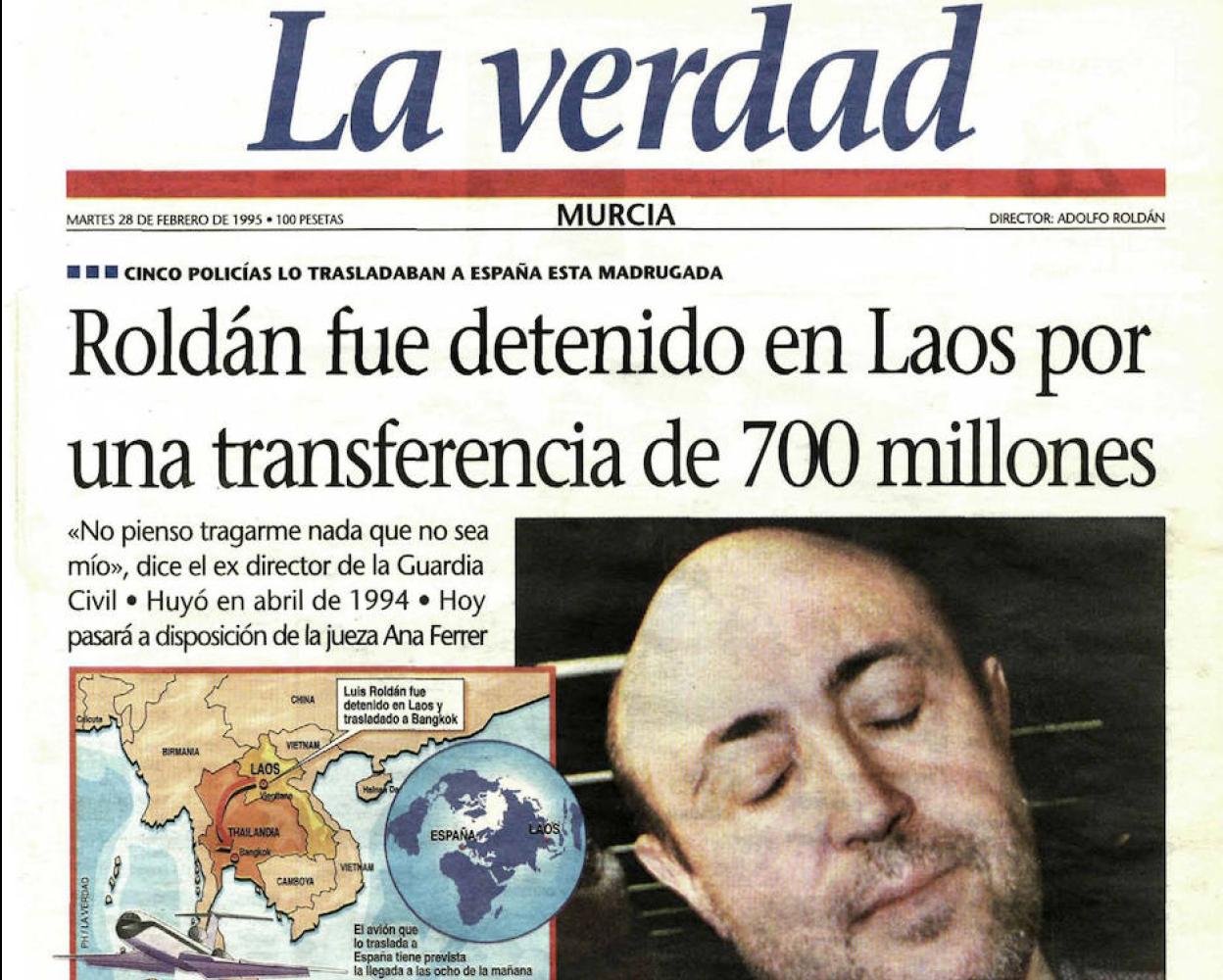 28/2/1995 Roldán se entregó en Laos a dos policías españoles el día anterior en una operación en la que medió Paesa; después se supo que la detención final fue en Bangkok.